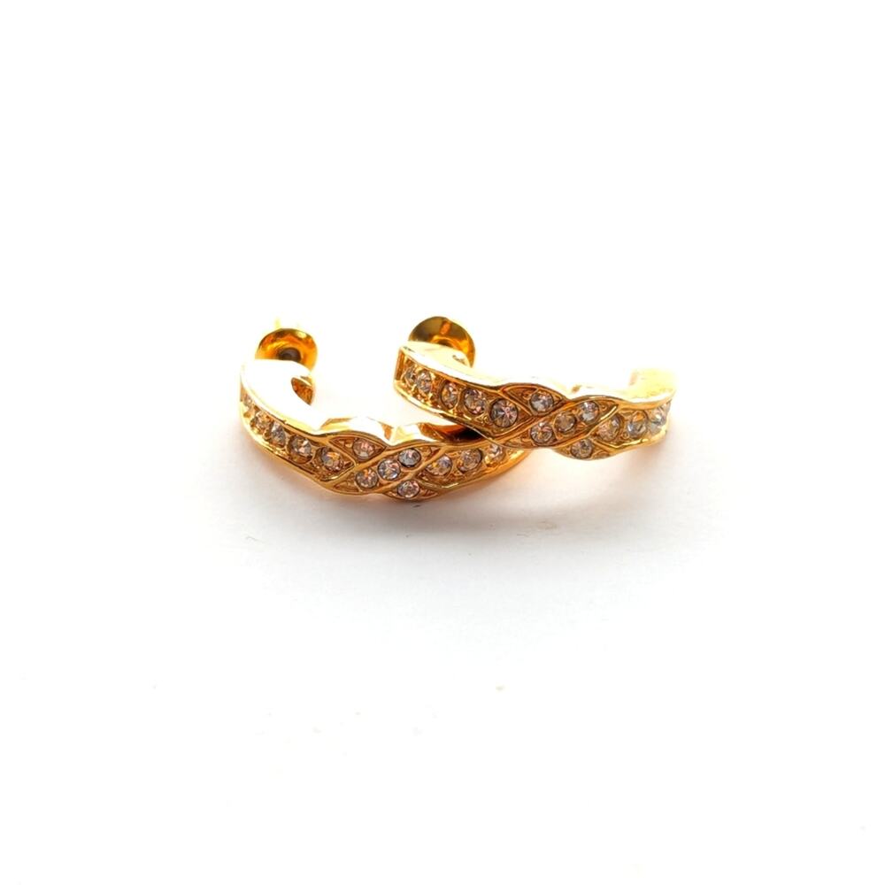 Vintage Roman Glam Rich Gold Tone Glass Rhinestone Half Hoop Post Earrings